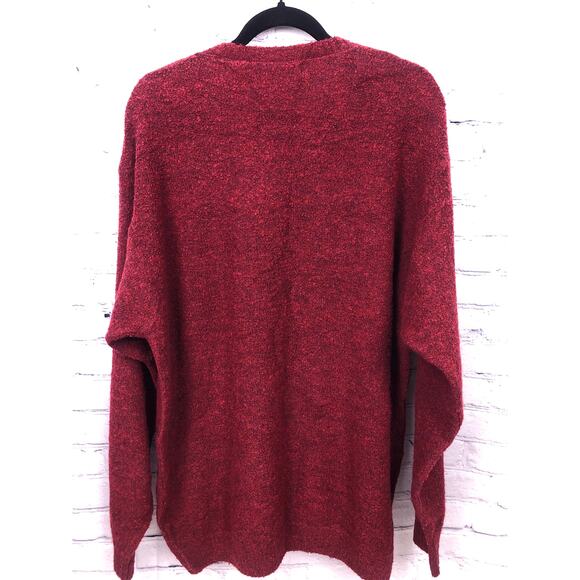 Brandini Ribbed V-neck Textured Wool Blend Long Sleeve Burgundy Knit Sweater L - Picture 3 of 12